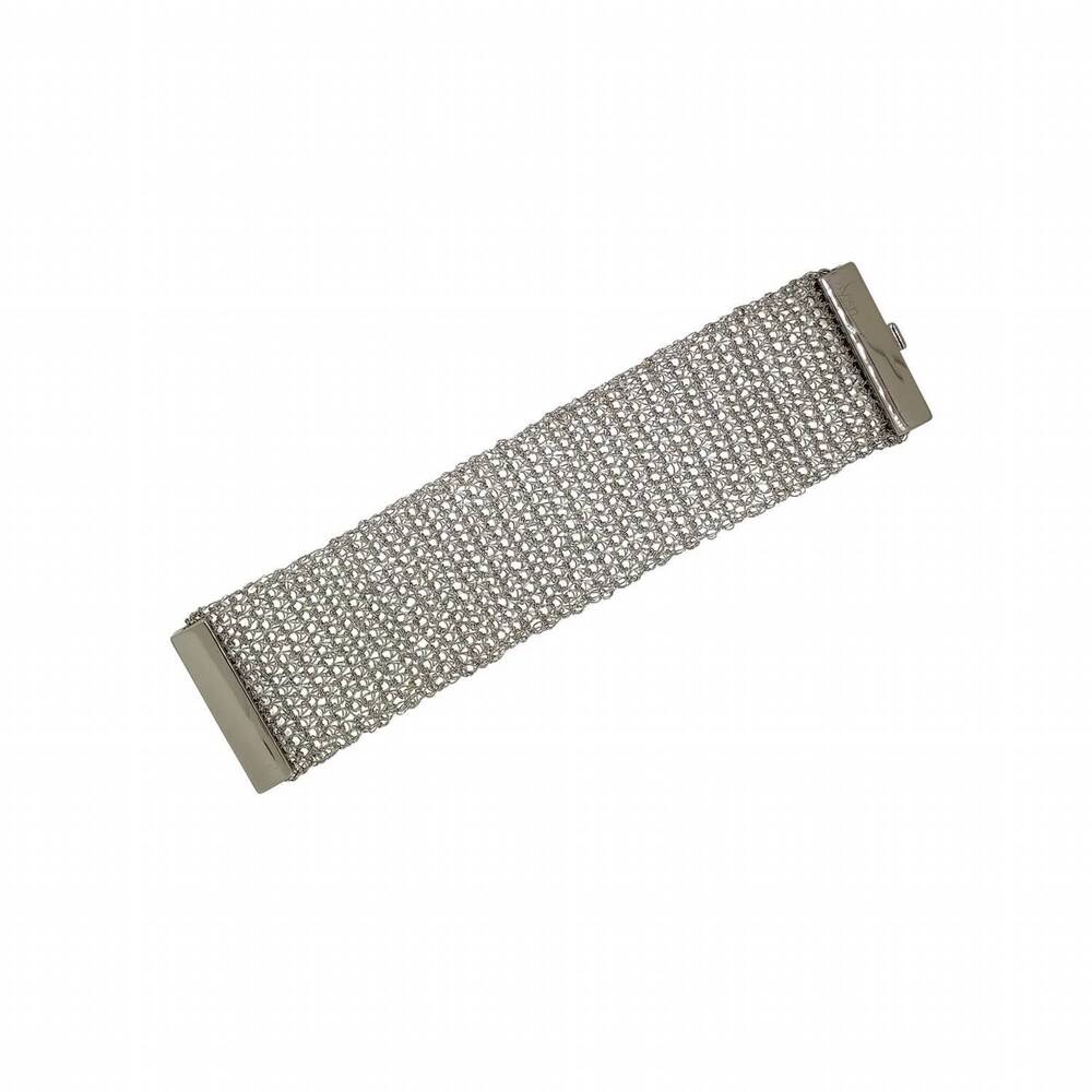 NEW LAVISH BY TRICIA MILANEZE women's mesh handmade crochet bracelet in silver
